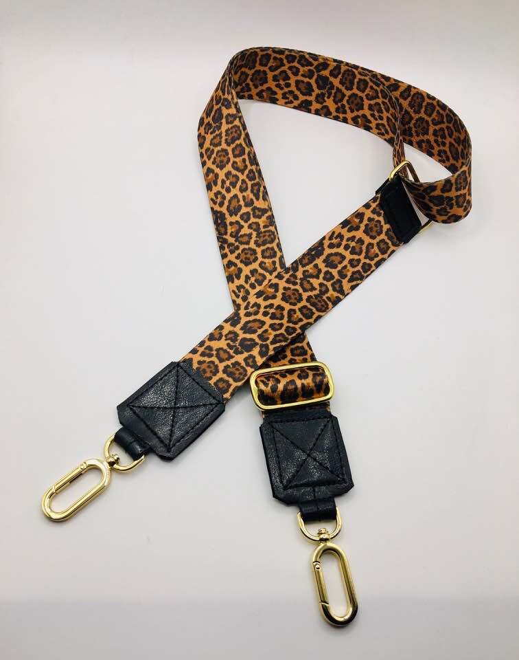 Schultergurt Taschengurt Wechselgurt Leopardenmuster 38 Mm Breit Verstellbar Mit Hochwertigen Goldenen Karabiner Und Lederapplikation von ElmiraBerlin