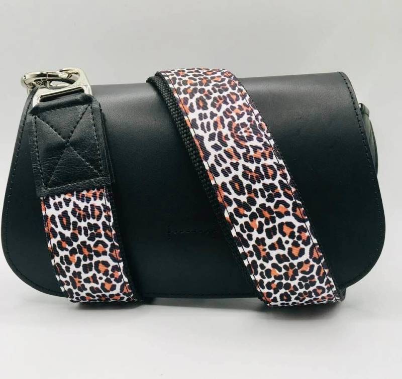 Schultergurt Taschengurt Wechselgurt Leopardenmuster Leo Weiß 40 Mm Verstellbar Hochwertige Silberne Karabinerringe Und Lederapplikation von ElmiraBerlin