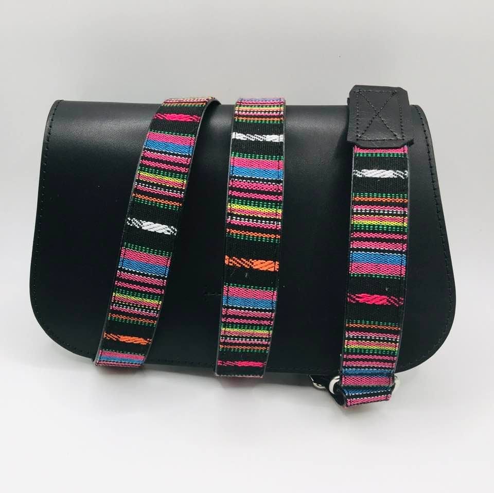 Schultergurt Taschengurt Wechselgurt Schwarz Bunt Boho Ethnostyle Nr.7, Leder Verstellbar Mit Hochwertigen Silbernen Karabinerringe von ElmiraBerlin