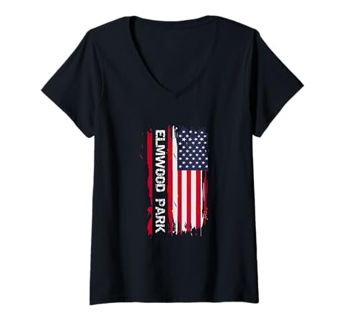 Damen Elmwood Park City T-Shirt mit V-Ausschnitt Damen Elmwood Park City T-Shirt mit V-Ausschnitt von Elmwood Park USA Flag