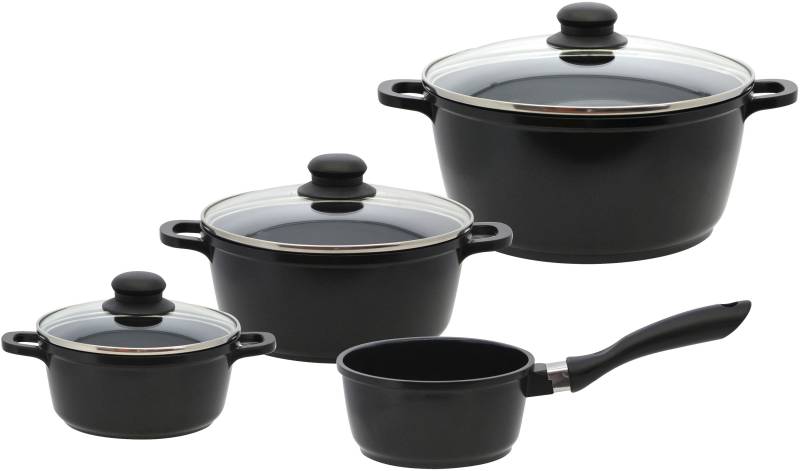 Elo Basic Topf-Set "Black Cast" Set, 3 Töpfe mit Deckel, 1 Stielkasserolle, 7 Stk. tlg. Aluminiumguss von Elo Basic