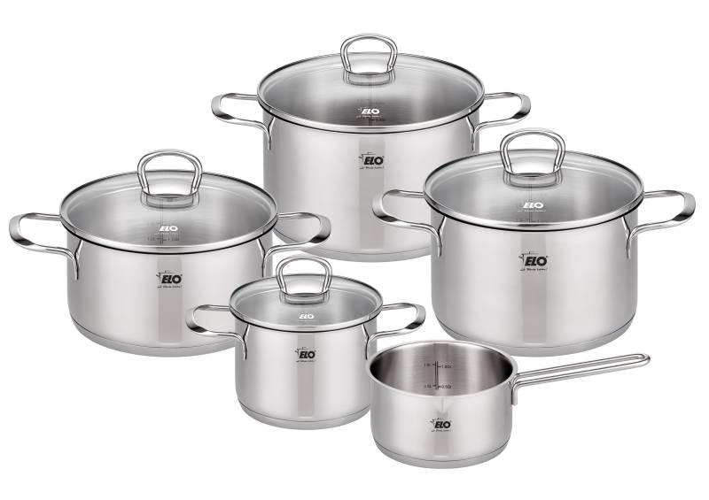 Elo Topf-Set "Jaspis" Edelstahl 18/8 Set, Bratentopf Ø 16/20cm, Fleischtopf Ø 24cm, Kasserolle Ø 16cm, Milchtopf, 8 Stk. tlg. Induktion Elo Topf-Set "Jaspis" Edelstahl 18/8 Set, Bratentopf Ø 16/20cm, Fleischtopf Ø 24cm, Kasserolle Ø 16cm, Milchtopf, 8 Stk. tlg. Induktion von Elo