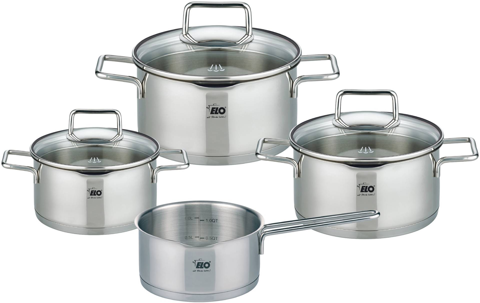 Elo Topf-Set "Smart Steam" Edelstahl 18/10 Set, je 1 Fleischtopf Ø 16/20/24 cm, 1x Stieltopf Ø 16 cm, 7 Stk. tlg. Induktion von Elo