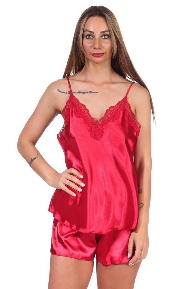 EloModa Capri-Pyjama Damen Satin Nachtwäsche Pyjama Set Shorty mit Spitze, S M L XL 2XL (2 tlg) Satin von EloModa