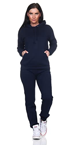 EloModa Damen Jogginganzug Freizeitanzug mit Kapuzenpullover; Dunkelblau/M/38 von EloModa