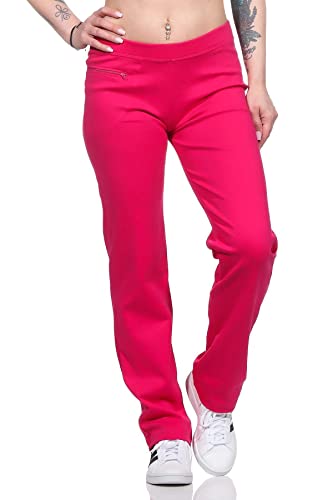 EloModa Damen Jogginghose lang Sport-Hose Baumwolle mit Tasche; Pink S/36 von EloModa