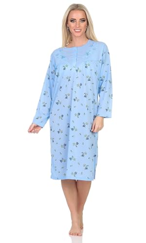 EloModa Damen Nachthemd Sleepshirt Nachtwäsche mit Muster, Blau/L/40 von EloModa