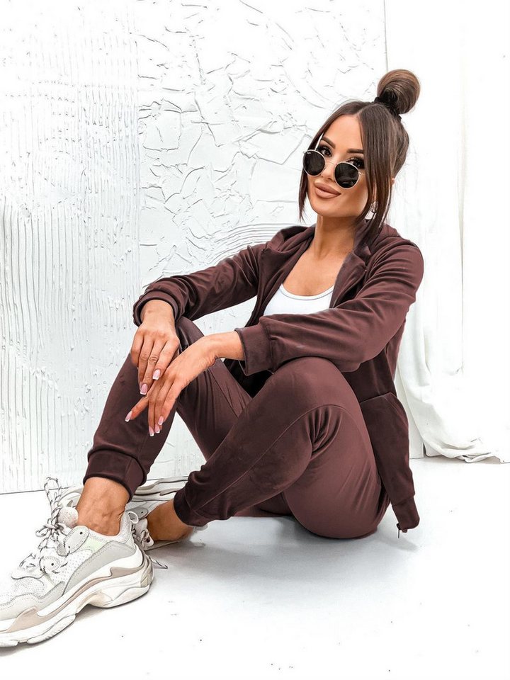 EloModa Jogginganzug Damen Homewear Nicki Jogginganzug mit Kapuze Freizeitanzug, Gr. S M L (2-tlg) von EloModa