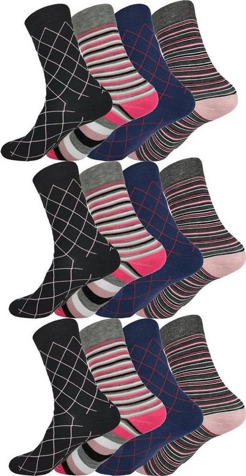 EloModa Freizeitsocken 12 Paar Damen Socken mit Muster Baumwolle, 35-38 39-42 (12-Paar) von EloModa