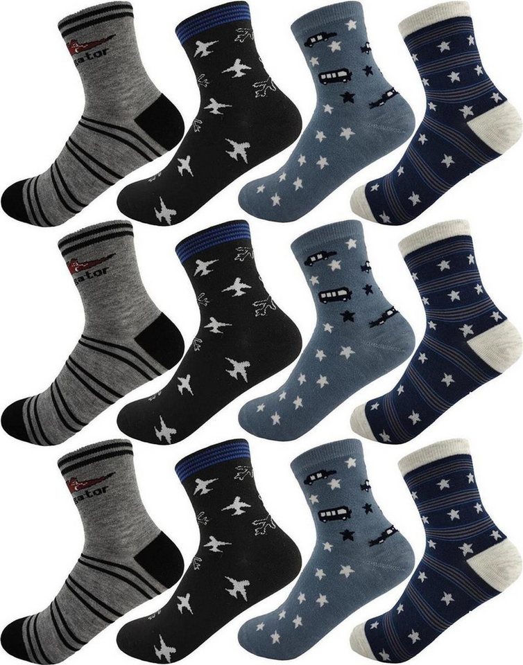 EloModa Freizeitsocken 12 Paar Kinder Socken Jungen & Mädchen mit Muster Baumwolle, 23-26 (12-Paar) von EloModa