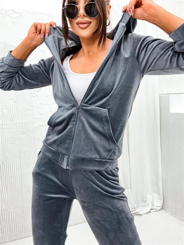 EloModa Jogginganzug Damen Homewear Nicki Jogginganzug mit Kapuze Freizeitanzug, Gr. S M L (2-tlg) von EloModa