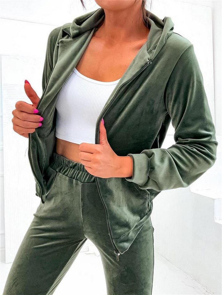 EloModa Jogginganzug Damen Homewear Nicki Jogginganzug mit Kapuze Freizeitanzug, Gr. S M L (2-tlg) von EloModa