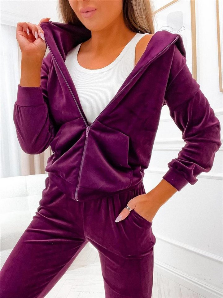 EloModa Jogginganzug Damen Homewear Nicki Jogginganzug mit Kapuze Freizeitanzug, Gr. S M L (2-tlg) von EloModa
