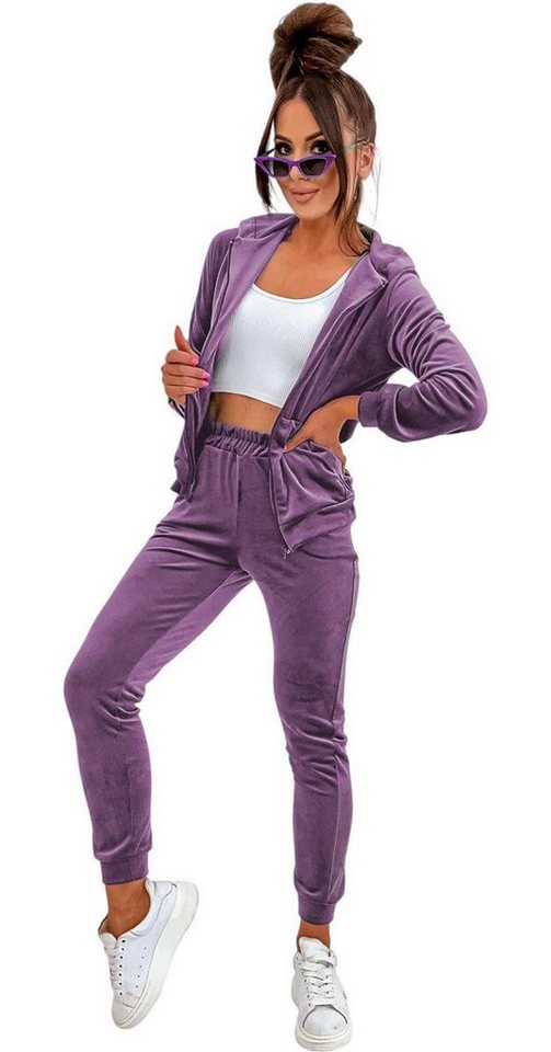 EloModa Jogginganzug Damen Homewear Nicki Jogginganzug mit Kapuze Freizeitanzug, Gr. S M L (2-tlg) von EloModa