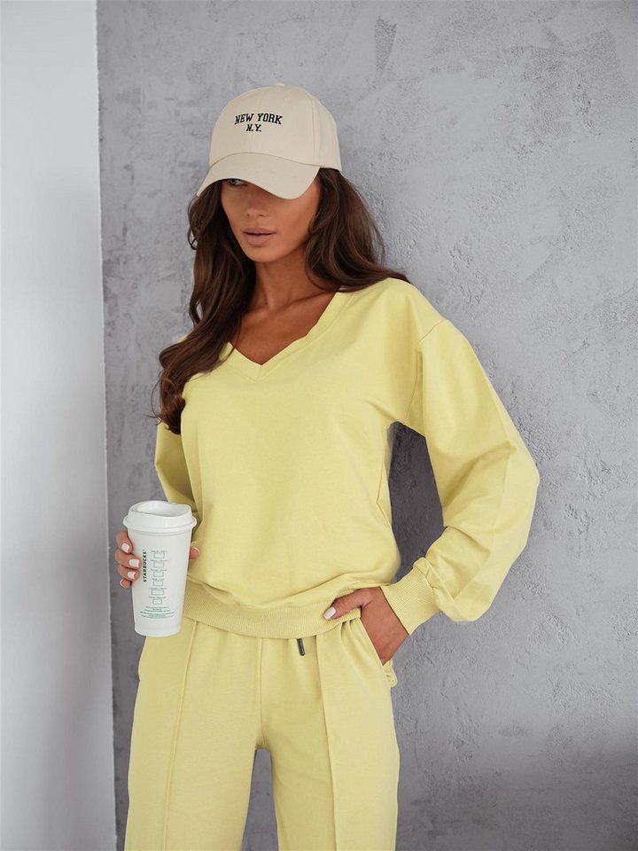 EloModa Jogginganzug Damen Jogginganzug Freizeitanzug mit Sweatshirt Baumwoll-Trainingsanzu (2-tlg) von EloModa