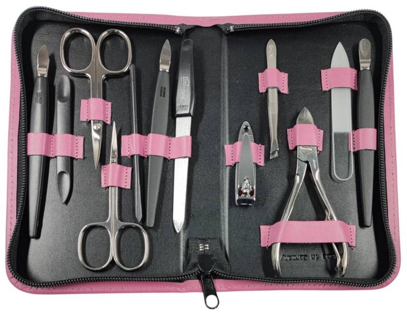 EloModa Maniküre-Etui 12teiliges Solingen* Maniküre Set mit Leder-Etui Nagelpflege, Made in, 12 tlg., Made in Germany von EloModa