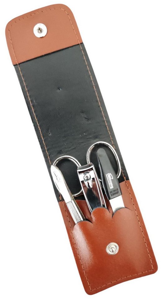 EloModa Maniküre-Etui 4-teiliges Solingen* Maniküre Set mit echt Leder Etui, Nagelschere, 4 tlg., Made in Germany von EloModa