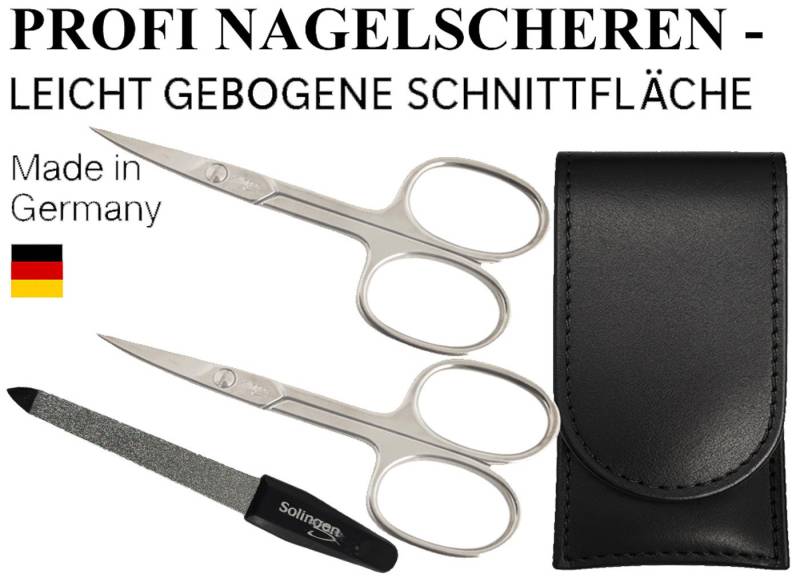 EloModa Nagelschere Solingen Nagelschere 2er Set mit Lederetui & Nagelfeile 9 cm Made in, (3-tlg), gebogener Schnittfläche von EloModa