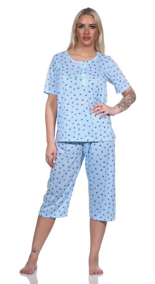 EloModa Pyjama Damen Pyjama 3/4 Hose & Shirt mit Blumenmuster, Gr. M L XL 2XL (2 tlg) von EloModa