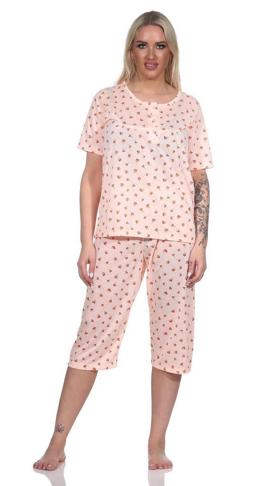 EloModa Pyjama Damen Pyjama 3/4 Hose & Shirt mit Blumenmuster, Gr. M L XL 2XL (2 tlg) von EloModa