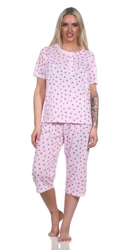 EloModa Pyjama Damen Pyjama 3/4 Hose & Shirt mit Blumenmuster, Gr. M L XL 2XL (2 tlg) von EloModa