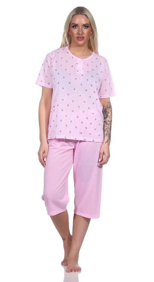 EloModa Pyjama Damen Pyjama 3/4 Hose & Shirt mit Blumenmuster, Gr. M L XL 2XL (2 tlg) von EloModa
