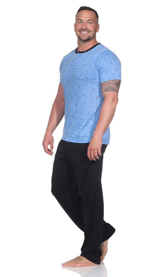EloModa Pyjama Herren Pyjama Set kurzarm & lange Hose – Schlafanzug Baumwollmix- (2 tlg) von EloModa