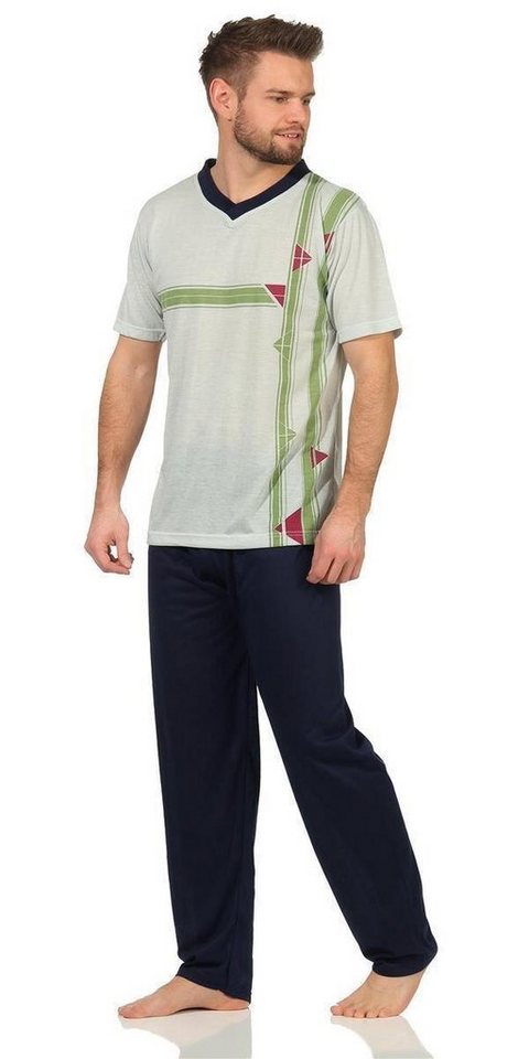 EloModa Pyjama Herren Sommer Pyjama Lange Schlafhose V- T-shirt, M L XL 2XL (2 tlg) von EloModa