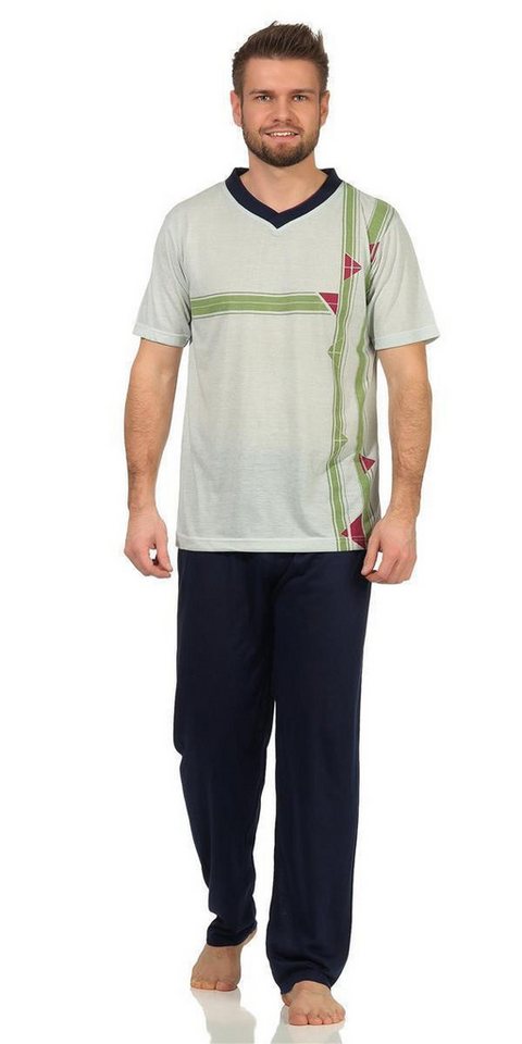 EloModa Pyjama Herren Sommer Pyjama Lange Schlafhose V- T-shirt, M L XL 2XL (2 tlg) von EloModa