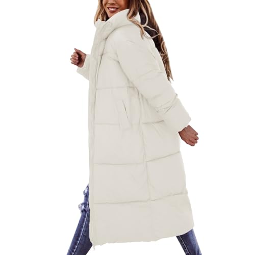 Elogoog Damen Daunenjacke Lang Mantel Steppmantel Wintermantel Mit Kapuze Winter Warm Jacke Outdoorjacke Steppjacke Steppmantel Oversized Damen Mantel Lang Übergangsjacke Winterjacke（Weiß,M） von Elogoog