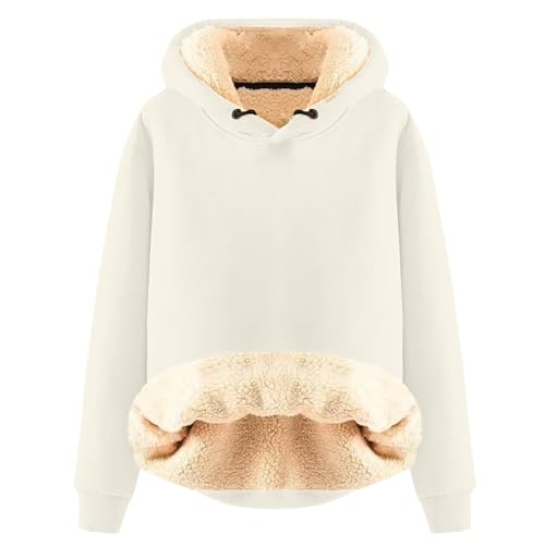 Elogoog Damen Pullover Hoodie Dickes Schwergewicht Sherpa gefüttert Känguru Tasche Winter Winddicht Warm Fleece Sweatshirt Einfarbig Hoodie Sweatshirt Teddy Fleece Kapuzenpullover（a-Beige,5XL） von Elogoog