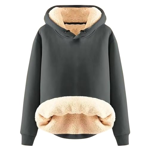 Elogoog Damen Pullover Hoodie Dickes Schwergewicht Sherpa gefüttert Känguru Tasche Winter Winddicht Warm Fleece Sweatshirt Einfarbig Hoodie Sweatshirt Teddy Fleece Kapuzenpullover（a-Dunkelgrau,M） von Elogoog