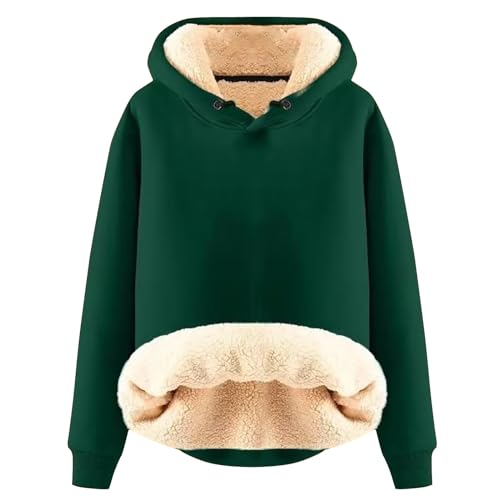 Elogoog Damen Pullover Hoodie Dickes Schwergewicht Sherpa gefüttert Känguru Tasche Winter Winddicht Warm Fleece Sweatshirt Einfarbig Hoodie Sweatshirt Teddy Fleece Kapuzenpullover（a-Grün,XL） von Elogoog