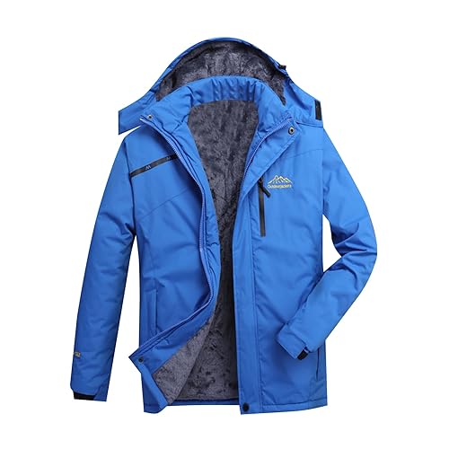 Elogoog Damen wasserdichte Berg-Skijacke Winddichte Fleece Outdoor-Winterjacke mit Kapuze Herren Winter Fleecejacke Warme Gefüttert Skijacke Wasserdicht Jacke für Wandern Camping（Blau-B,4XL） von Elogoog