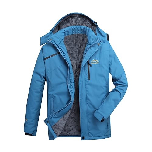 Elogoog Damen wasserdichte Berg-Skijacke Winddichte Fleece Outdoor-Winterjacke mit Kapuze Herren Winter Fleecejacke Warme Gefüttert Skijacke Wasserdicht Jacke für Wandern Camping（Hellblau-B,5XL） von Elogoog