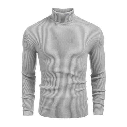 Elogoog Herren Rollkragen Pullover Langarmshirt Sweater Rollkragen Freizeit Slim fit Basic Männer Pullover Klassischer Rollkragenpullover Herren Warmer Winter Strickpullover Pulli（Grey,L） von Elogoog