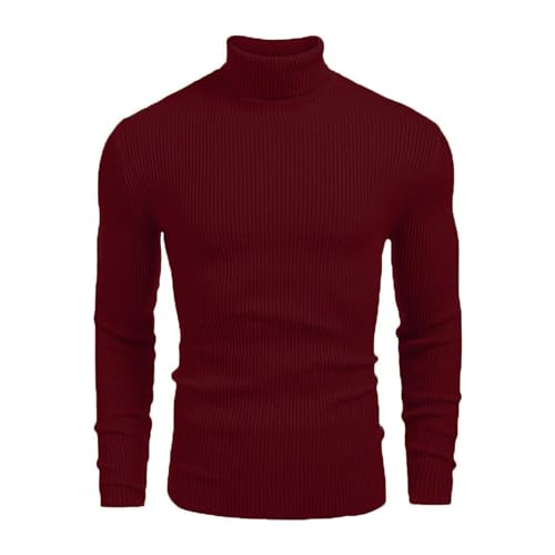 Elogoog Herren Rollkragen Pullover Langarmshirt Sweater Rollkragen Freizeit Slim fit Basic Männer Pullover Klassischer Rollkragenpullover Herren Warmer Winter Strickpullover Pulli（Rot,M） von Elogoog