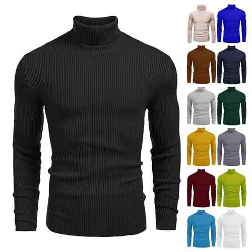 Elogoog Herren Rollkragen Pullover Langarmshirt Sweater Rollkragen Freizeit Slim fit Basic Männer Pullover Klassischer Rollkragenpullover Herren Warmer Winter Strickpullover Pulli（Schwarz,M） von Elogoog