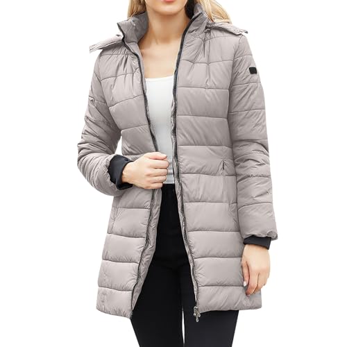 weste damen Damen Jacke Steppjacke Übergangsjacke mit Kapuze Mantel Daunenjacke Winterjacke Warme Jacke Warm Steppmantel Outdoorjacke Outdoor Leichte Daunenjacke Softshelljacke mit Taschen（Grey,XXL） von Elogoog