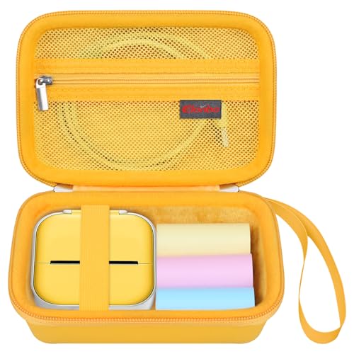 Elonbo Tragetasche für T02 Mini-Drucker, kompatibel mit Memoking/Omezizy/Memoqueen/Phomemo/Ponek T02 Tragbare Bluetooth Thermo Label Maker Reisetasche, kleine Smart Handheld Labeler Halter, gelb von Elonbo