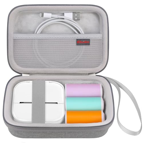 Elonbo Tragetasche für T02 Mini-Drucker, kompatibel mit Memoking/Omezizy/Memoqueen/Phomemo/Ponek T02 Tragbare Bluetooth Thermo Label Maker Reisetasche, kleine Smart Handheld Labeler Halter, grau von Elonbo