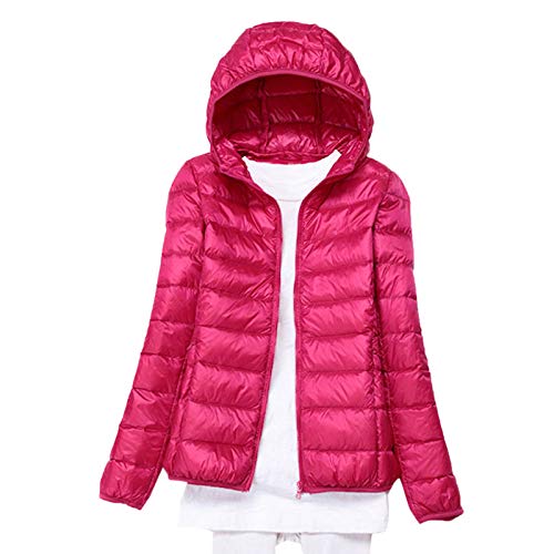 Elonglin Damen Daunenjacke Ultraleichter Kapuze Kurze Winter Mantel Plus Size Rote Rose M von Elonglin