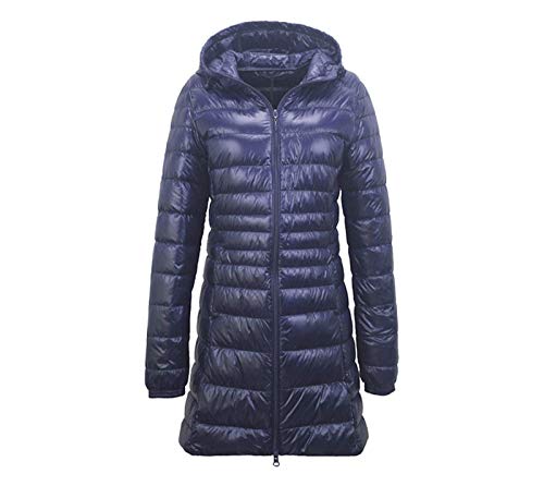 Elonglin Damen Daunenjacke Ultraleichter Mittellange Kapuze Winter Mantel Plus Size Dunkelblau M von Elonglin