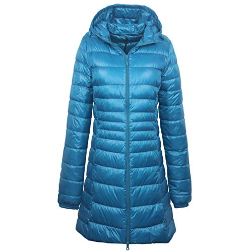 Elonglin Damen Daunenjacke Ultraleichter Mittellange Kapuze Winter Mantel Plus Size blau 5XL von Elonglin