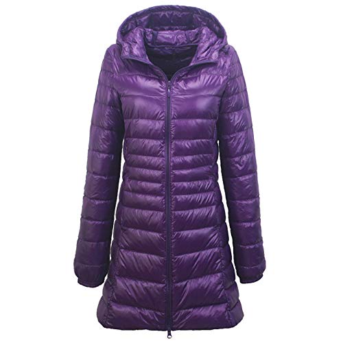 Elonglin Damen Daunenjacke Ultraleichter Mittellange Kapuze Winter Mantel Plus Size lila M von Elonglin