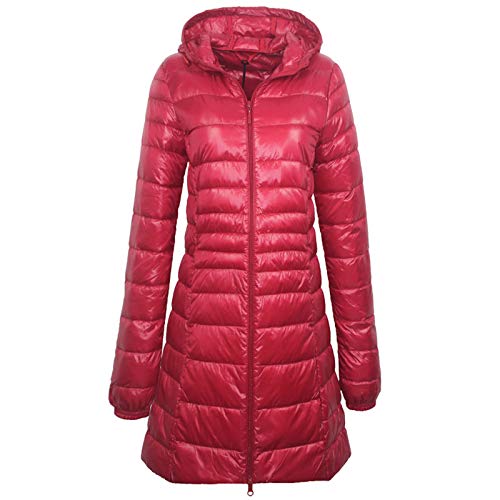 Elonglin Damen Daunenjacke Ultraleichter Mittellange Kapuze Winter Mantel Plus Size rot M von Elonglin
