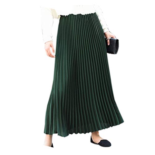 Elonglin Damen Faltenrock Sommer Lange Rock Hohe Taille Plissee Unifarben Freizeit Skirt Ol Dunkel Grün One Size von Elonglin