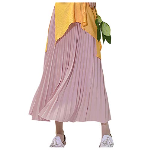 Elonglin Damen Faltenrock Sommer Lange Rock Hohe Taille Plissee Unifarben Freizeit Skirt Ol Rosa One Size von Elonglin