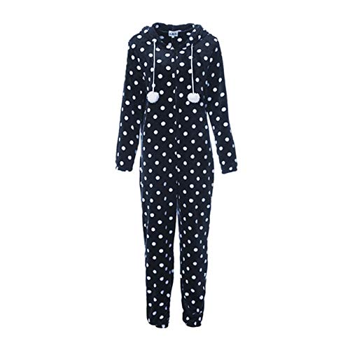 Elonglin Damen Jumpsuits Schlafoveralls Flanell Overall Mit Kapuze Warm Winter Herbst Blauer Punkt von Elonglin