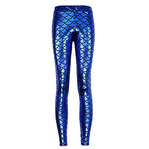 Elonglin Damen Leggings Sexy Mermaid Meerjungfrau Glanz Leggings Fisch Schuppen Scale Glänzend Strumpfhose Hose Frau Pants Blau DE L(Asie XXL) von Elonglin